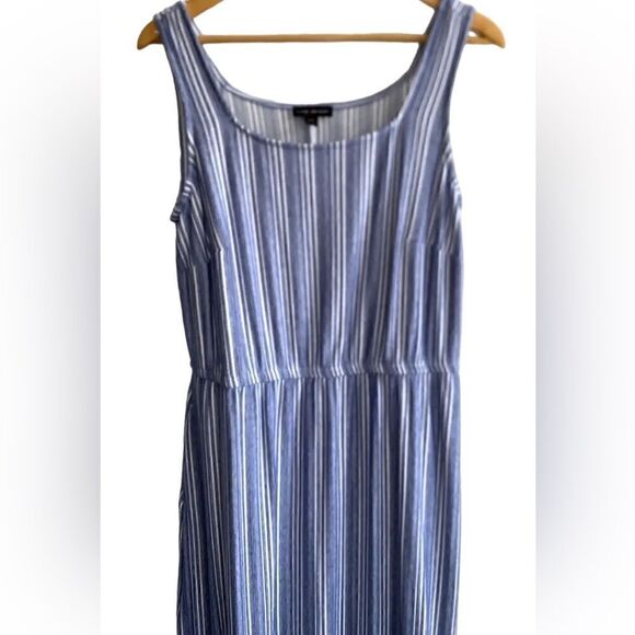 LANE BRYANT- Plus Blue Striped Soft Knit Sleeveless Maxi Dress Ruffle Hem, 18/20 - Picture 5 of 13